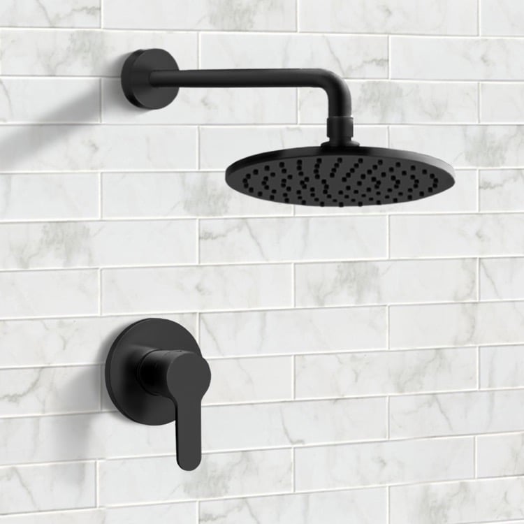 Shower Faucet Matte Black Shower Faucet Set with 8 Inch Rain Shower Head Remer SS40